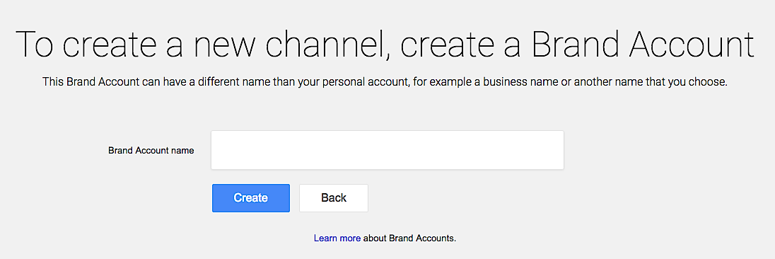 YouTube Brand Account