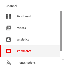 YT comments menu