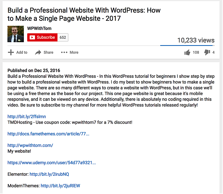 example of a well-optimized video about WordPress