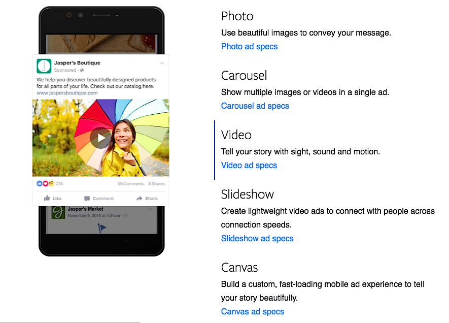 Facebook Ads different formats