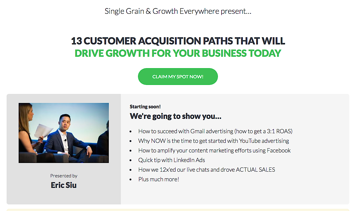 Single Grain 13 CUSTOMER ACQUISITION PATHS webinar