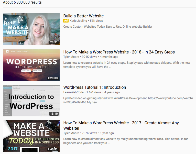 WordPress videos on YouTube