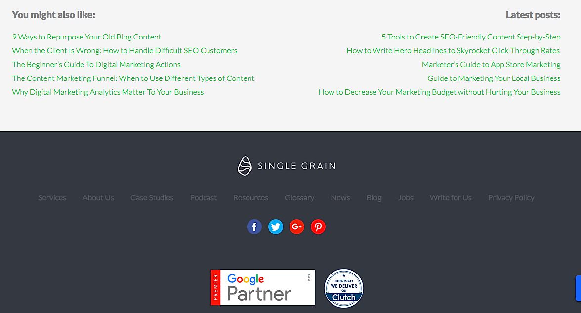 Single Grain digitial marketing agency footer