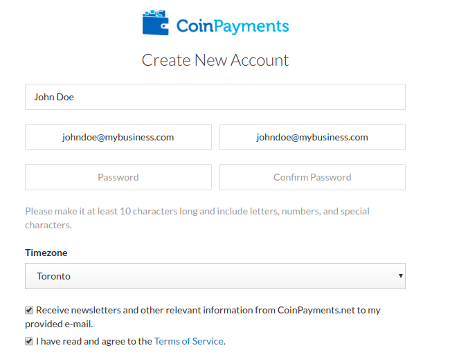 CoinPayments digital wallet create new account 