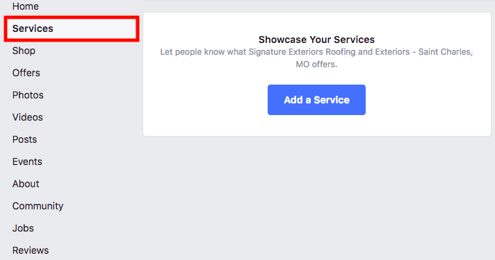 FB services tab