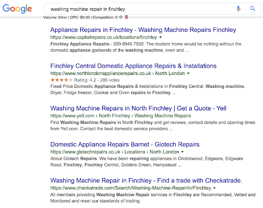 Google SERPs example