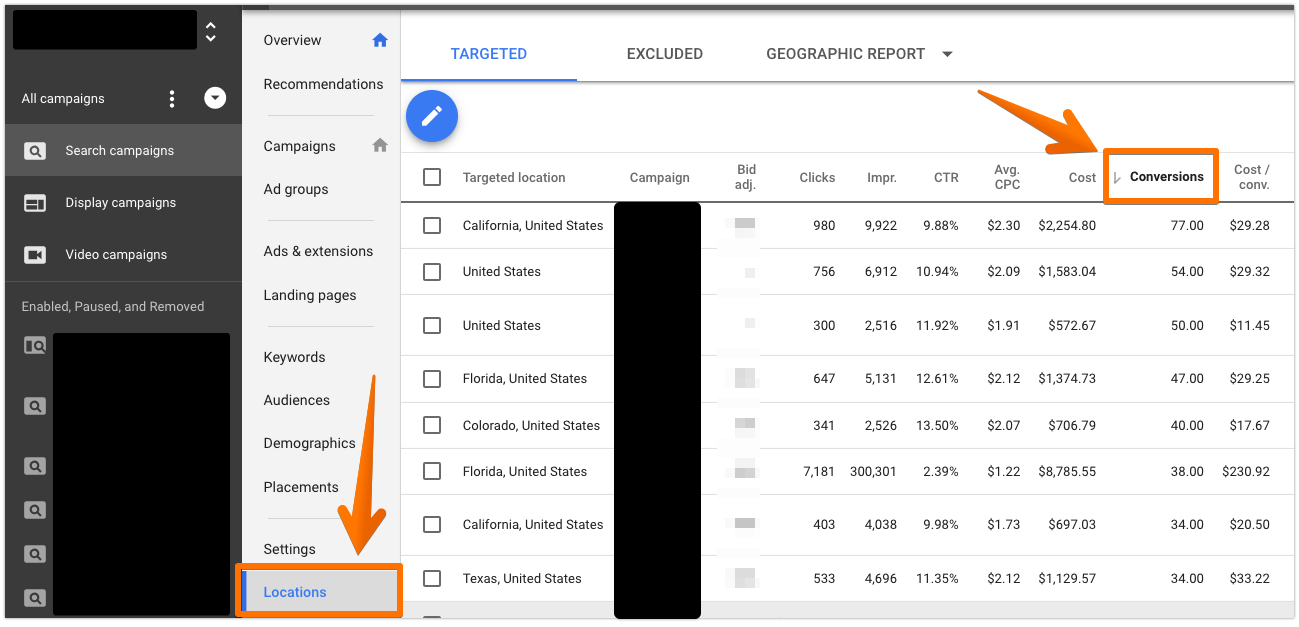 AdWords location data