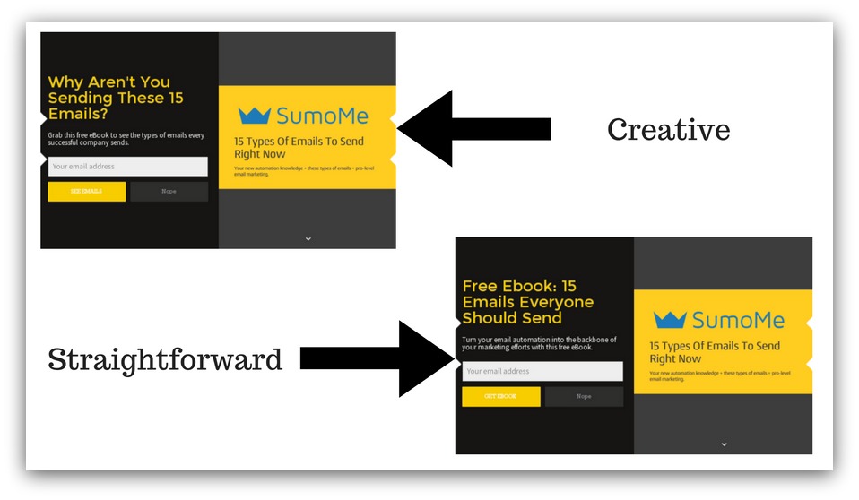Sumo me creative vs straight forward headline