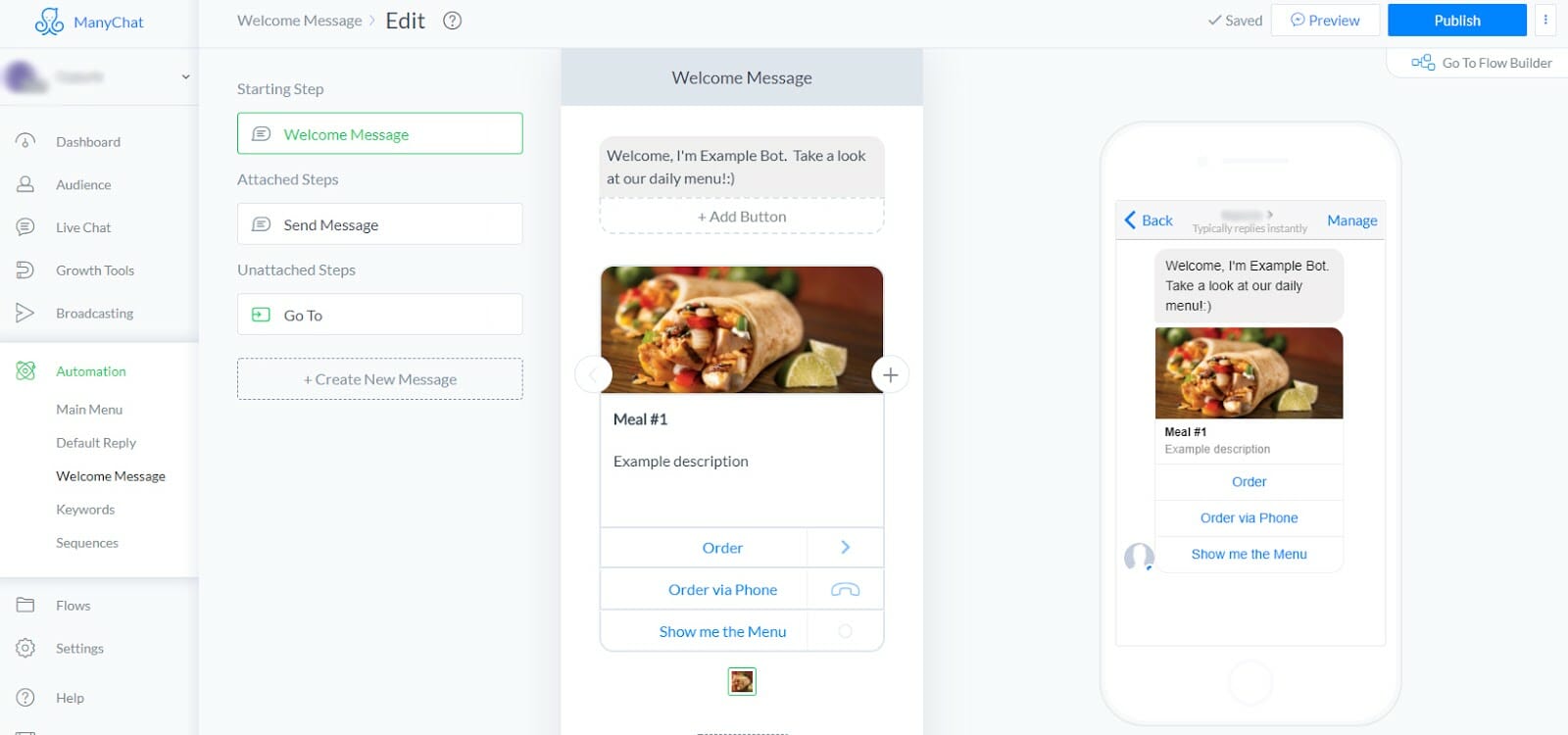 create a chatbot welcome message