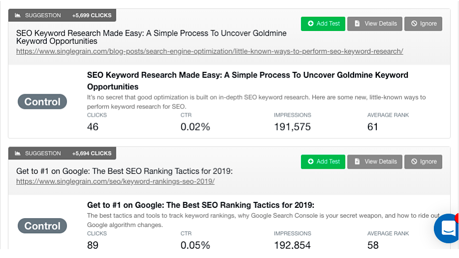 Clickflow SEO AB split test