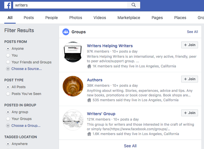 FB search for groups