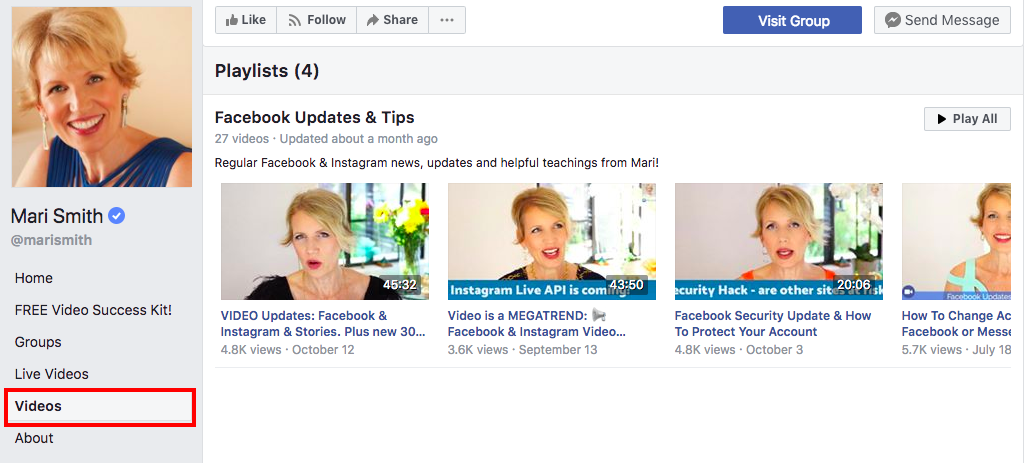 Mari Smith Facebook live video playlist