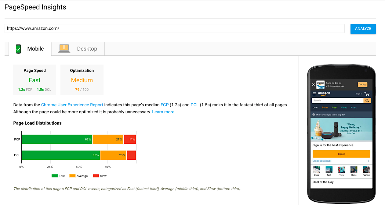 PageSpeed Insights - Amazon example