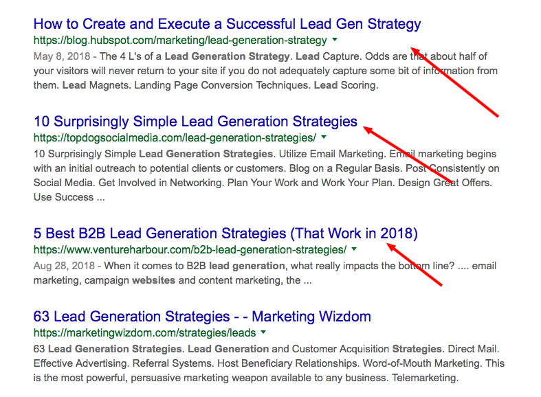 Results from website lead generation strategies