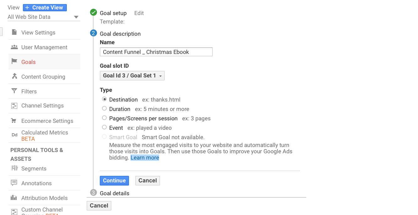 what four types of goals are available in google analytics