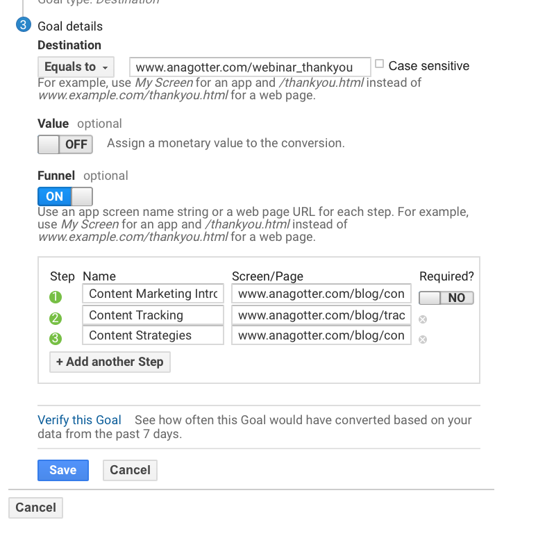 what four types of goals are available in google analytics