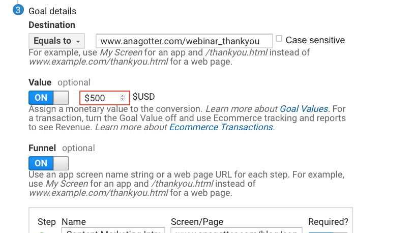 what four types of goals are available in google analytics