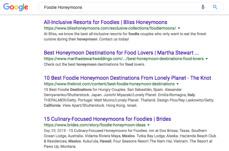 Google foodie honeymoons