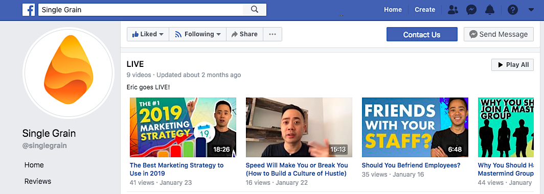 Single Grain Facebook Live videos