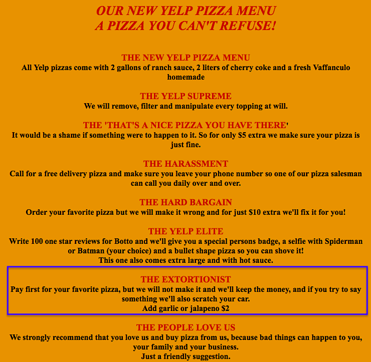 Botto Bistro special Yelp menu