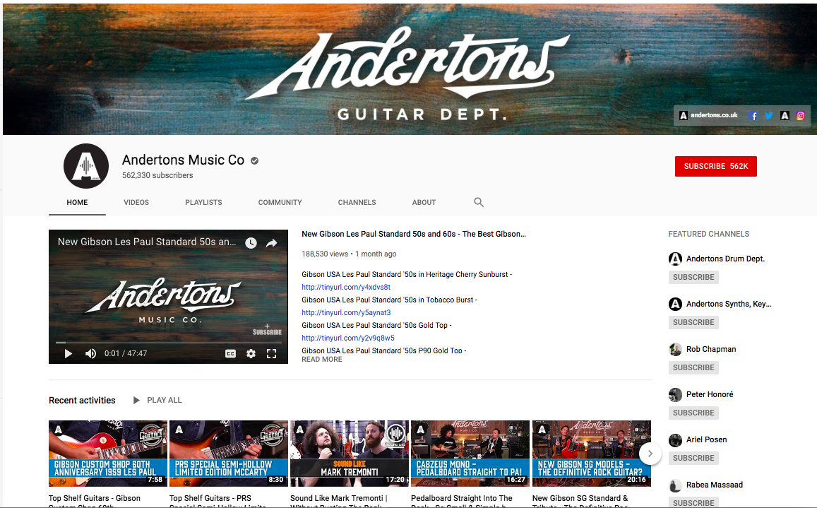 Andertons Music Co. YouTube page