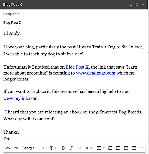 Broken link building email template