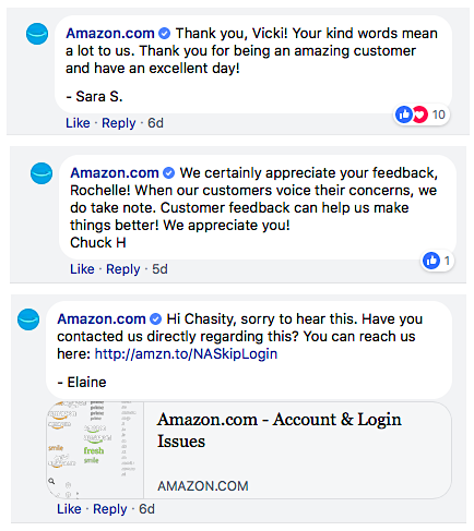 Amazon social media responses