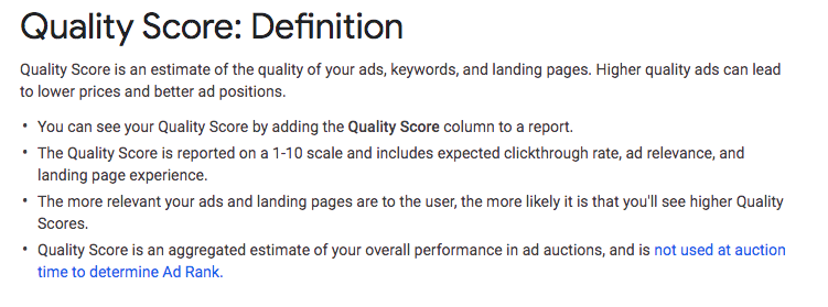 Google Ads Quality Score Definition