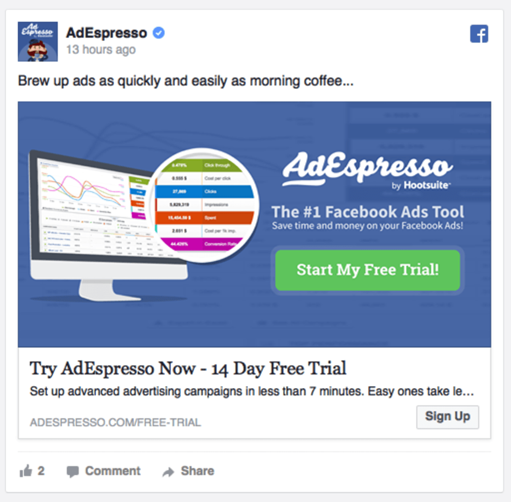 adespresso facebook ad example