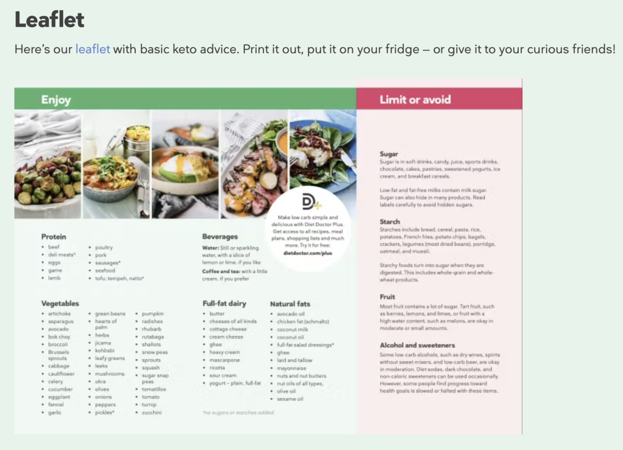 A keto diet for beginners - printable leaflet