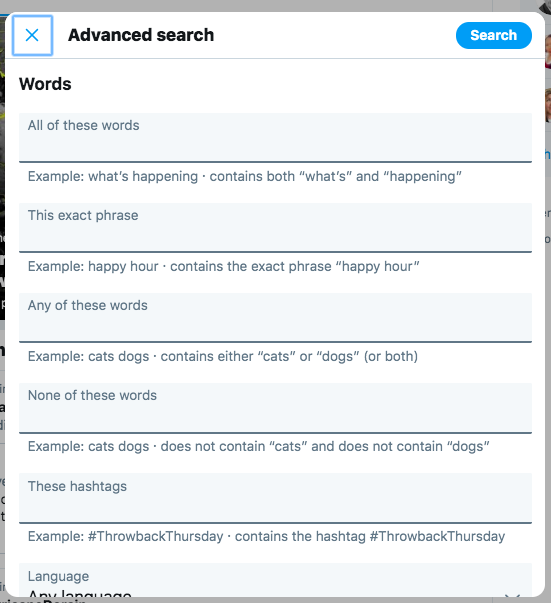 Twitter advanced search