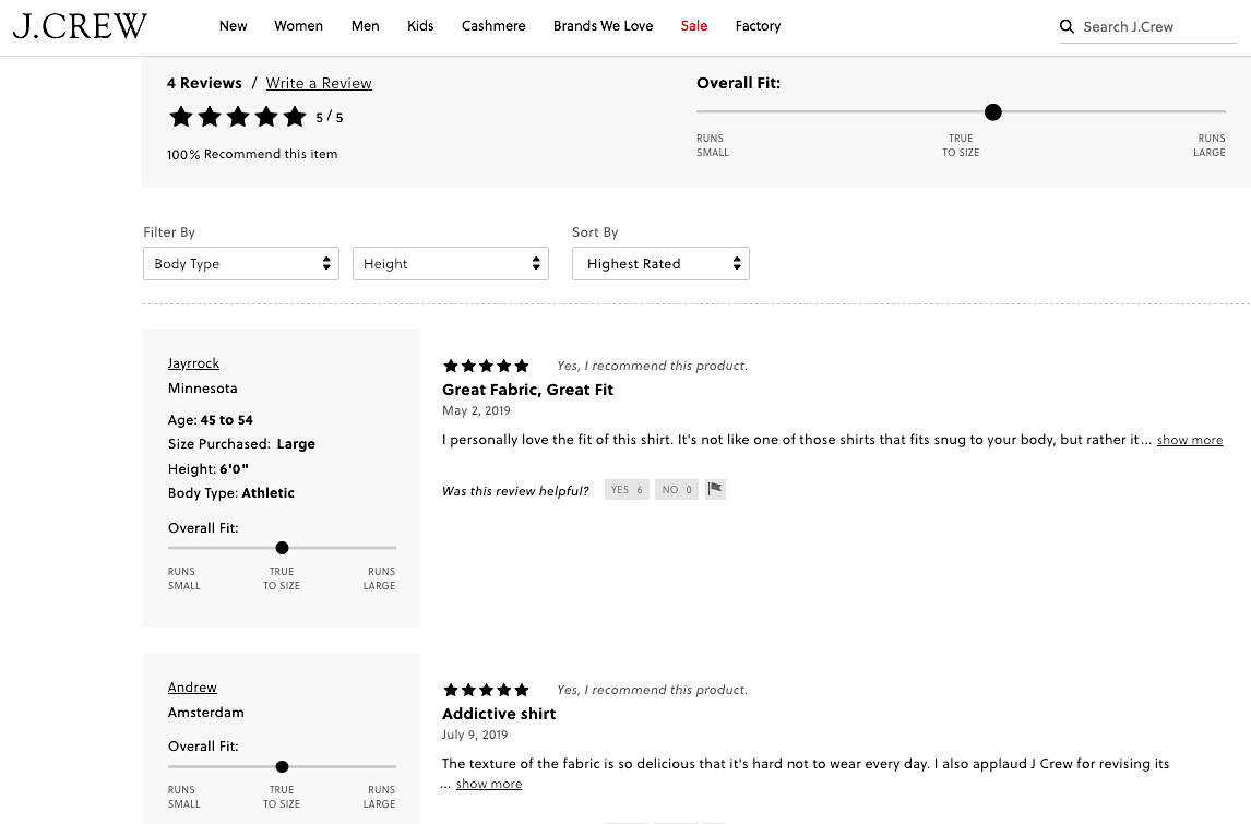 J. Crew product reviews