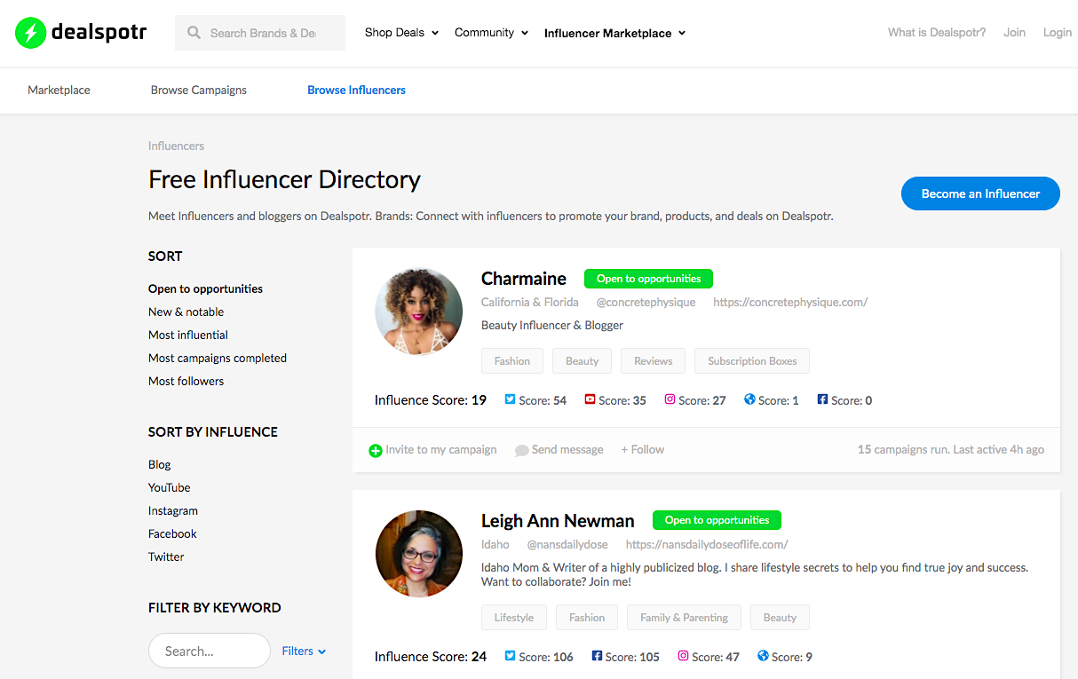 Dealspotr influencers