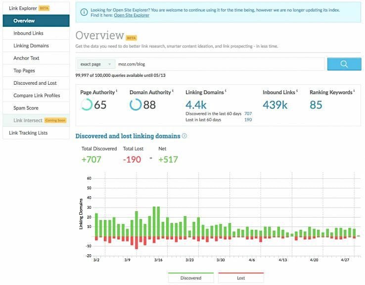 Moz link explorer