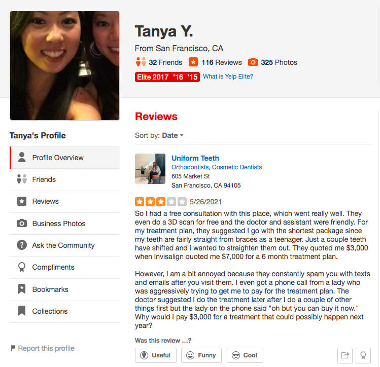 Yelp profile