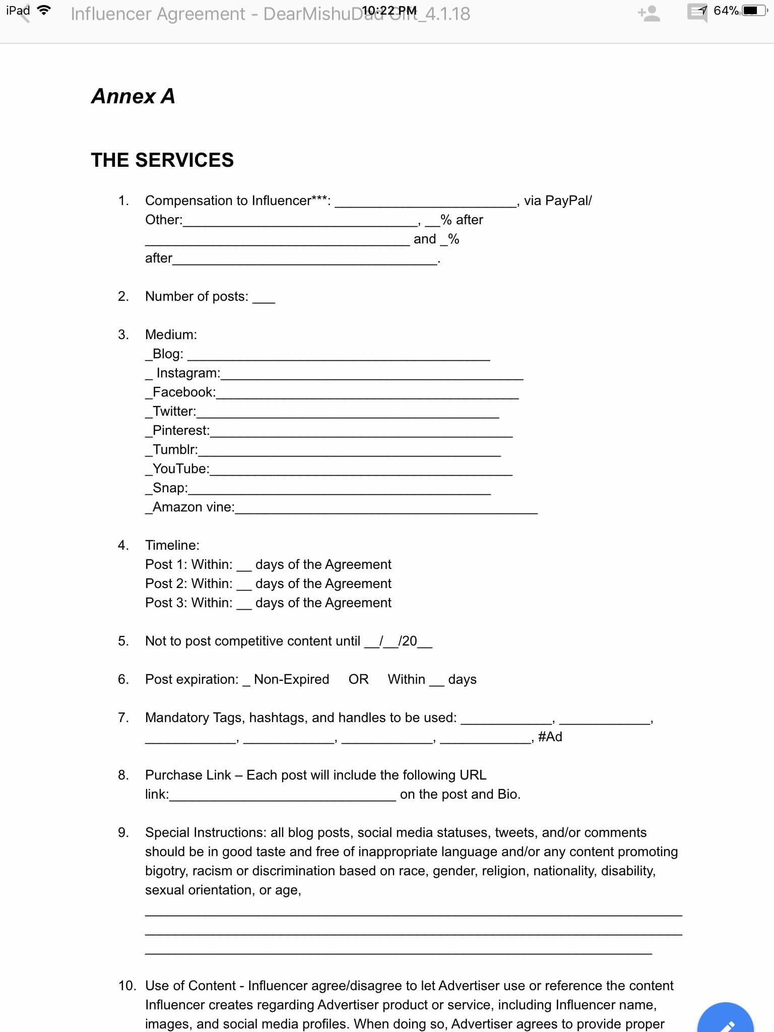 influencer contract template