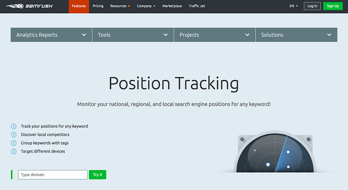 SEMrush position tracking