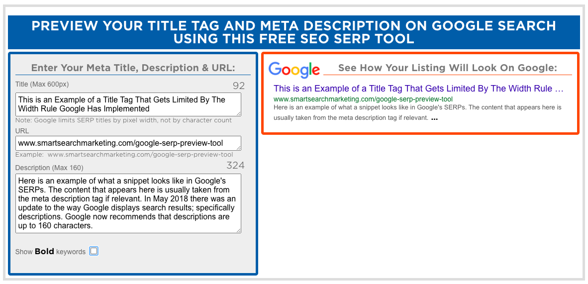 Google SERP preview tool