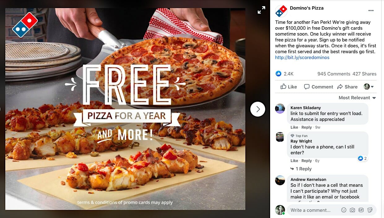 Domino's giveaway