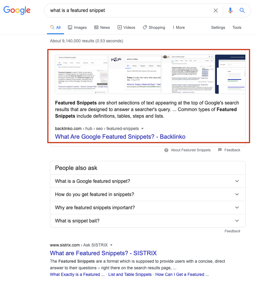 what is a featured snippet Google Search