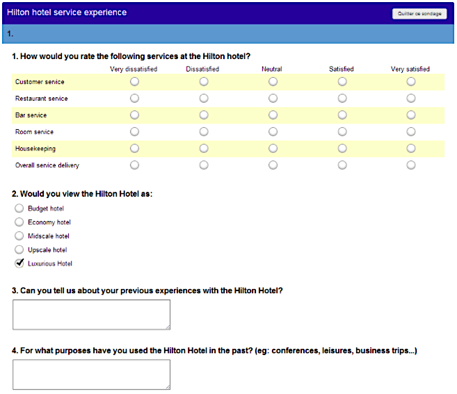 Hilton Hotel survey