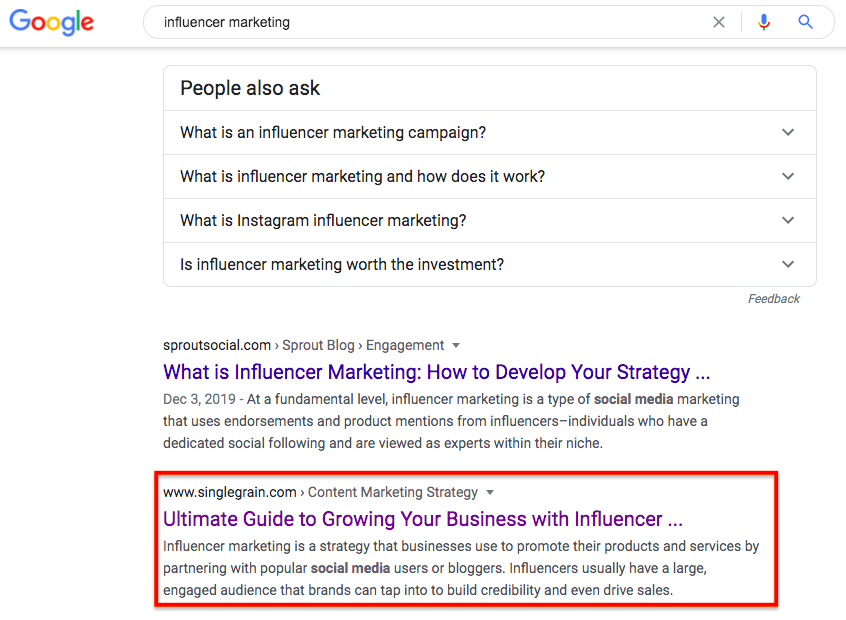 Influencer marketing page one