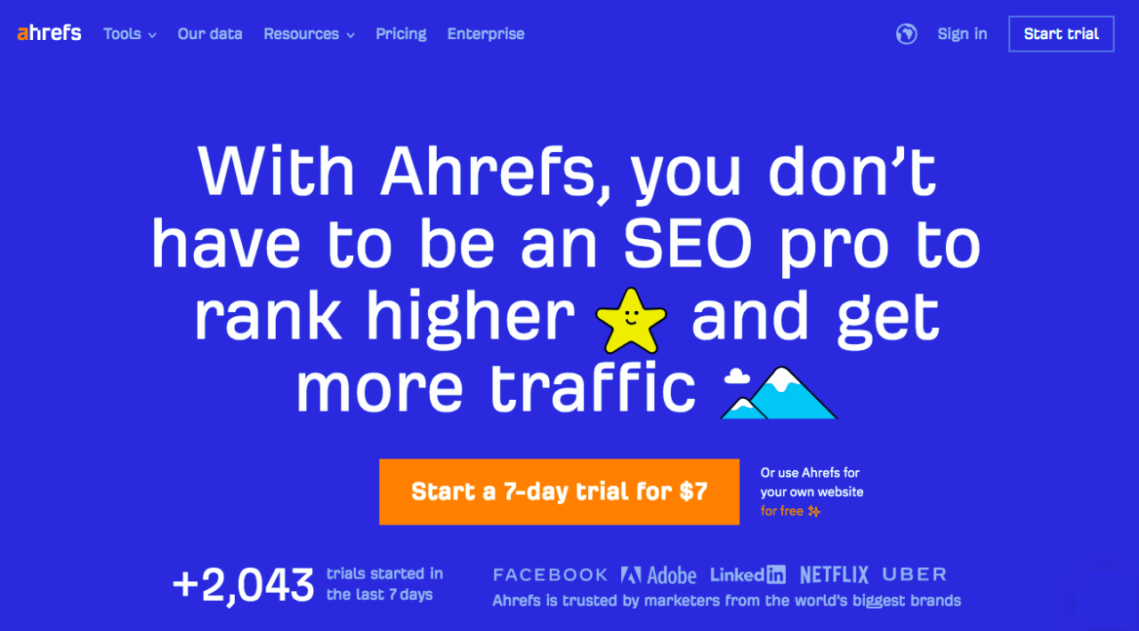 Ahrefs home page