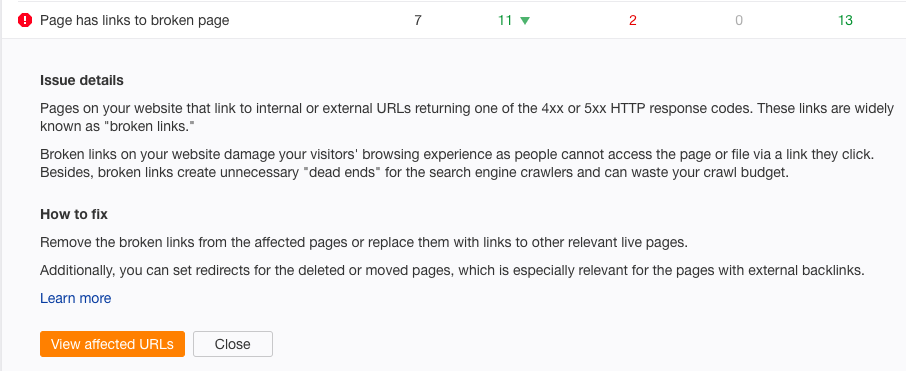 Ahrefs - broken links