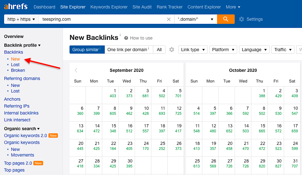 Ahrefs new backlinks