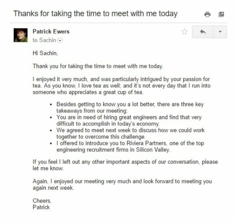 Follow-Up Email After A Business Meeting