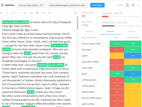 MarketMuse content editor