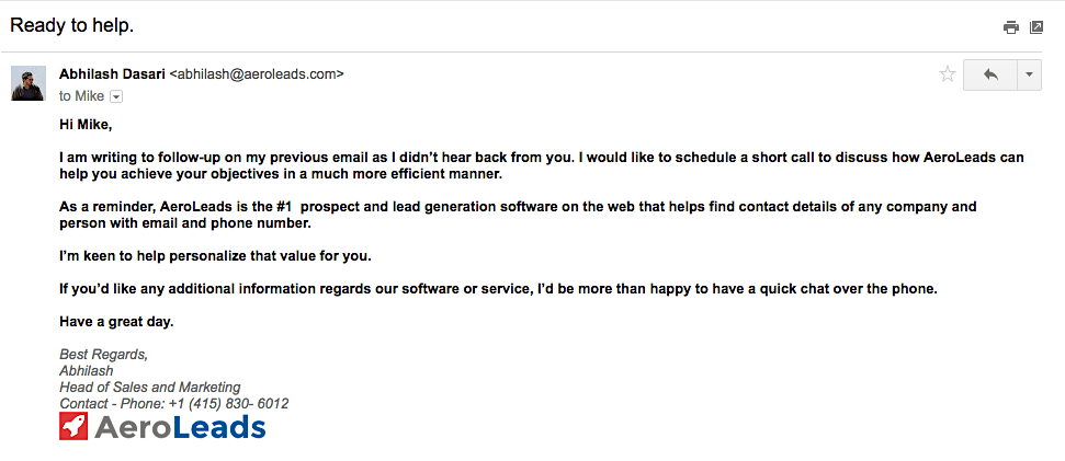 Follow up email example