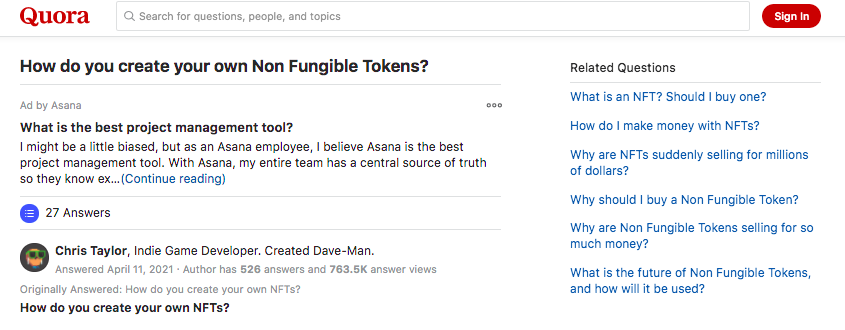 Quora - NFT questions
