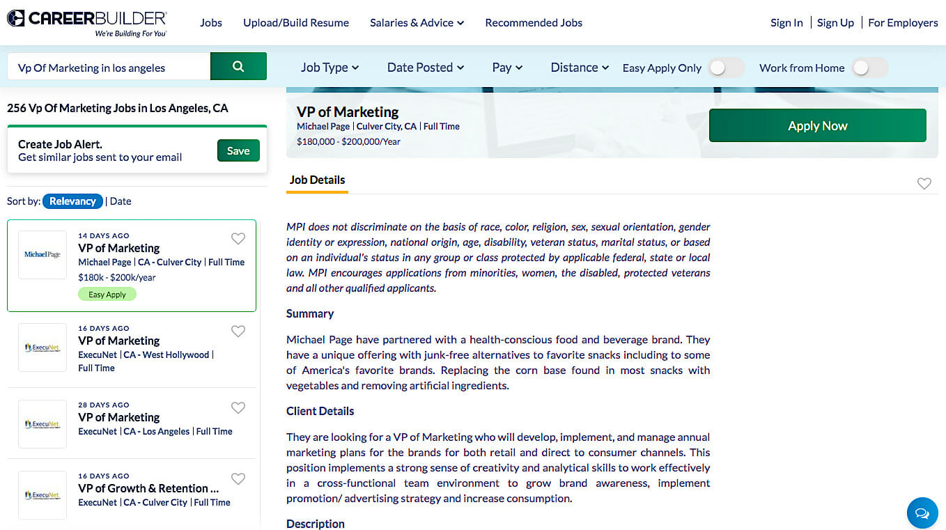 CareerBuilder vp of marketing job list